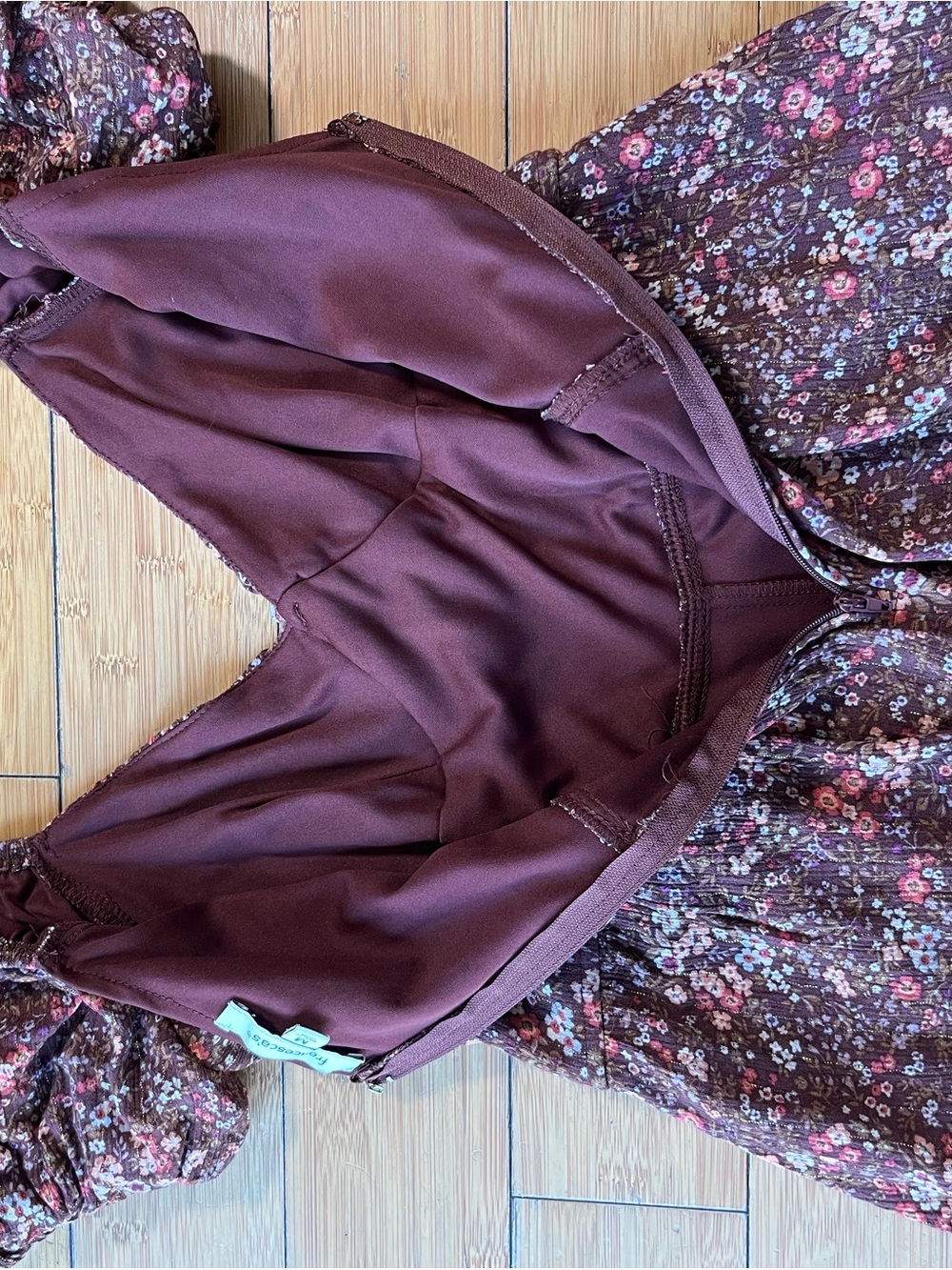 Francesca's Collections Floral Boho Burgundy Romper with Corset Style Ties - Picture 12 of 13